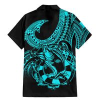 Polynesia Family Matching Mermaid Dress and Hawaiian Shirt Fish Hook Tattoo Go Fishing Polynesian Pattern Turquosie - Wonder Print Shop