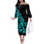 Polynesia Family Matching Off Shoulder Long Sleeve Dress and Hawaiian Shirt Fish Hook Tattoo Go Fishing Polynesian Pattern Turquosie - Wonder Print Shop