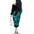 Polynesia Family Matching Off Shoulder Long Sleeve Dress and Hawaiian Shirt Fish Hook Tattoo Go Fishing Polynesian Pattern Turquosie - Wonder Print Shop