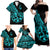 Polynesia Family Matching Off Shoulder Maxi Dress and Hawaiian Shirt Fish Hook Tattoo Go Fishing Polynesian Pattern Turquosie - Wonder Print Shop