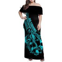 Polynesia Family Matching Off Shoulder Maxi Dress and Hawaiian Shirt Fish Hook Tattoo Go Fishing Polynesian Pattern Turquosie - Wonder Print Shop
