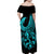 Polynesia Family Matching Off Shoulder Maxi Dress and Hawaiian Shirt Fish Hook Tattoo Go Fishing Polynesian Pattern Turquosie - Wonder Print Shop
