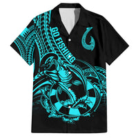 Polynesia Family Matching Off Shoulder Short Dress and Hawaiian Shirt Fish Hook Tattoo Go Fishing Polynesian Pattern Turquosie - Wonder Print Shop