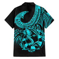 Polynesia Family Matching Off Shoulder Short Dress and Hawaiian Shirt Fish Hook Tattoo Go Fishing Polynesian Pattern Turquosie - Wonder Print Shop