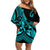 Polynesia Family Matching Off Shoulder Short Dress and Hawaiian Shirt Fish Hook Tattoo Go Fishing Polynesian Pattern Turquosie - Wonder Print Shop