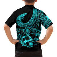 Polynesia Family Matching Puletasi Dress and Hawaiian Shirt Fish Hook Tattoo Go Fishing Polynesian Pattern Turquosie - Wonder Print Shop