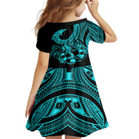 Polynesia Family Matching Puletasi Dress and Hawaiian Shirt Fish Hook Tattoo Go Fishing Polynesian Pattern Turquosie - Wonder Print Shop