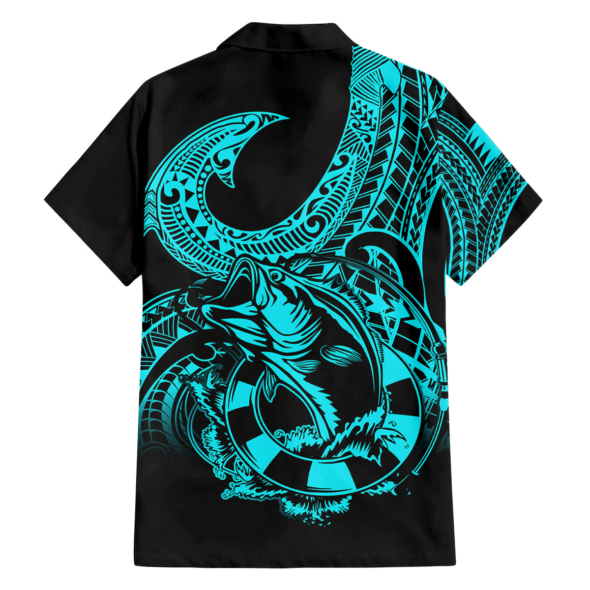 Polynesia Family Matching Puletasi Dress and Hawaiian Shirt Fish Hook Tattoo Go Fishing Polynesian Pattern Turquosie - Wonder Print Shop