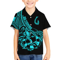 Polynesia Family Matching Short Sleeve Bodycon Dress and Hawaiian Shirt Fish Hook Tattoo Go Fishing Polynesian Pattern Turquosie - Wonder Print Shop