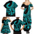 Polynesia Family Matching Summer Maxi Dress and Hawaiian Shirt Fish Hook Tattoo Go Fishing Polynesian Pattern Turquosie - Wonder Print Shop