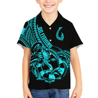 Polynesia Family Matching Summer Maxi Dress and Hawaiian Shirt Fish Hook Tattoo Go Fishing Polynesian Pattern Turquosie - Wonder Print Shop