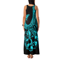 Polynesia Family Matching Tank Maxi Dress and Hawaiian Shirt Fish Hook Tattoo Go Fishing Polynesian Pattern Turquosie - Wonder Print Shop