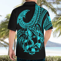 Polynesia Hawaiian Shirt Fish Hook Tattoo Go Fishing Polynesian Pattern Turquosie - Wonder Print Shop