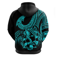 Polynesia Hoodie Fish Hook Tattoo Go Fishing Polynesian Pattern Turquosie - Wonder Print Shop