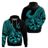 Polynesia Hoodie Fish Hook Tattoo Go Fishing Polynesian Pattern Turquosie - Wonder Print Shop