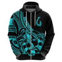 Polynesia Hoodie Fish Hook Tattoo Go Fishing Polynesian Pattern Turquosie - Wonder Print Shop