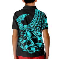 Polynesia Kid Polo Shirt Fish Hook Tattoo Go Fishing Polynesian Pattern Turquosie - Wonder Print Shop