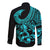Polynesia Long Sleeve Button Shirt Fish Hook Tattoo Go Fishing Polynesian Pattern Turquosie - Wonder Print Shop