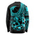Polynesia Long Sleeve Shirt Fish Hook Tattoo Go Fishing Polynesian Pattern Turquosie - Wonder Print Shop