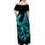 Polynesia Off Shoulder Maxi Dress Fish Hook Tattoo Go Fishing Polynesian Pattern Turquosie - Wonder Print Shop