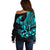 Polynesia Off Shoulder Sweater Fish Hook Tattoo Go Fishing Polynesian Pattern Turquosie - Wonder Print Shop