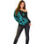 Polynesia Off Shoulder Sweater Fish Hook Tattoo Go Fishing Polynesian Pattern Turquosie - Wonder Print Shop
