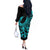 Polynesia Off The Shoulder Long Sleeve Dress Fish Hook Tattoo Go Fishing Polynesian Pattern Turquosie - Wonder Print Shop