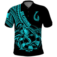 Polynesia Polo Shirt Fish Hook Tattoo Go Fishing Polynesian Pattern Turquosie - Wonder Print Shop