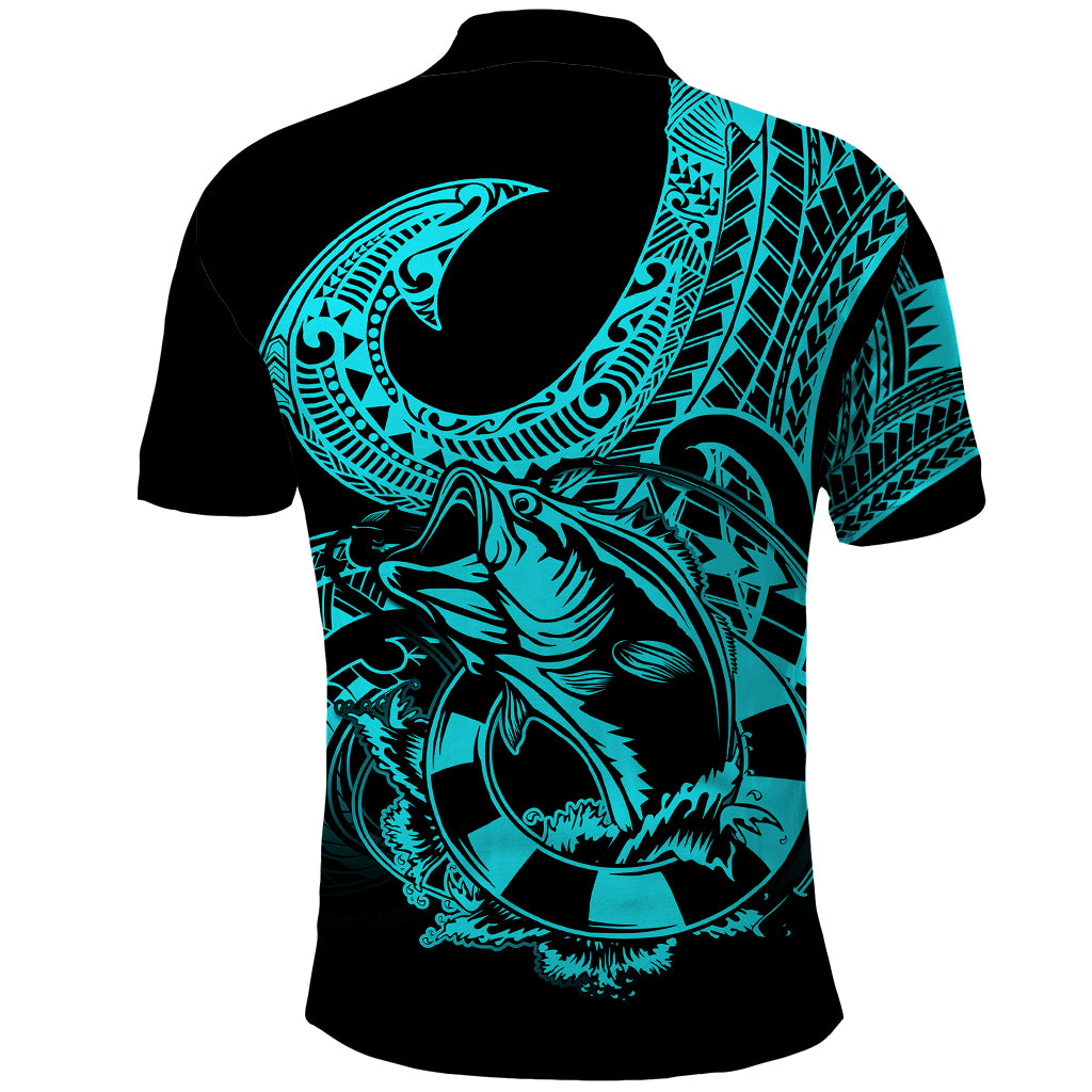 Polynesia Polo Shirt Fish Hook Tattoo Go Fishing Polynesian Pattern Turquosie - Wonder Print Shop