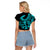 Polynesia Raglan Cropped T Shirt Fish Hook Tattoo Go Fishing Polynesian Pattern Turquosie - Wonder Print Shop