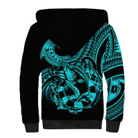 Polynesia Sherpa Hoodie Fish Hook Tattoo Go Fishing Polynesian Pattern Turquosie - Wonder Print Shop