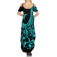 Polynesia Summer Maxi Dress Fish Hook Tattoo Go Fishing Polynesian Pattern Turquosie - Wonder Print Shop