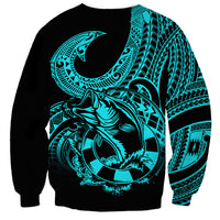 Polynesia Sweatshirt Fish Hook Tattoo Go Fishing Polynesian Pattern Turquosie - Wonder Print Shop