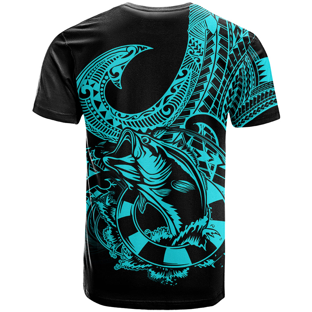 Polynesia T Shirt Fish Hook Tattoo Go Fishing Polynesian Pattern Turquosie - Wonder Print Shop