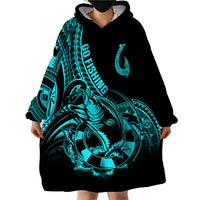 Polynesia Wearable Blanket Hoodie Fish Hook Tattoo Go Fishing Polynesian Pattern Turquosie - Wonder Print Shop