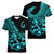 Polynesia Women V Neck T Shirt Fish Hook Tattoo Go Fishing Polynesian Pattern Turquosie - Wonder Print Shop
