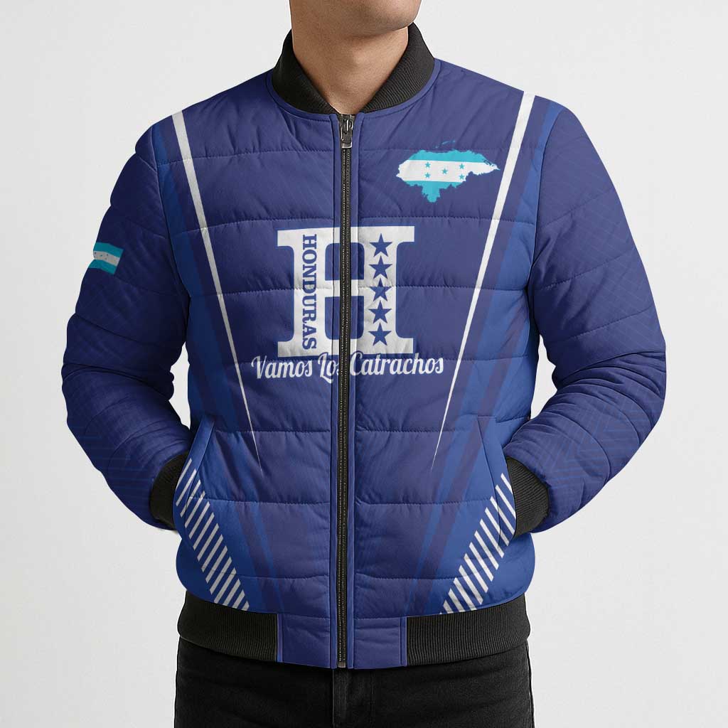 Honduras Football Custom Bomber Puffer Jacket Los Catrachos Map Sporty Style - Wonder Print Shop