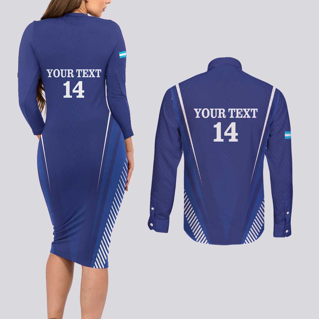 Honduras Football Custom Couples Matching Long Sleeve Bodycon Dress and Long Sleeve Button Shirt Los Catrachos Map Sporty Style - Wonder Print Shop