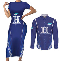 Honduras Football Custom Couples Matching Short Sleeve Bodycon Dress and Long Sleeve Button Shirt Los Catrachos Map Sporty Style - Wonder Print Shop