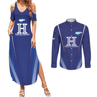 Honduras Football Custom Couples Matching Summer Maxi Dress and Long Sleeve Button Shirt Los Catrachos Map Sporty Style - Wonder Print Shop