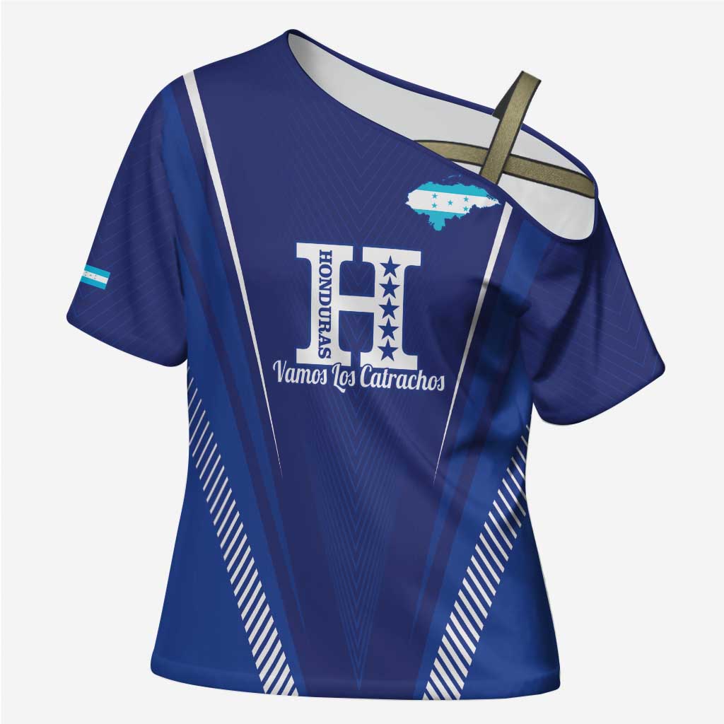 Honduras Football Custom Cross Shoulder Shirt Los Catrachos Map Sporty Style - Wonder Print Shop