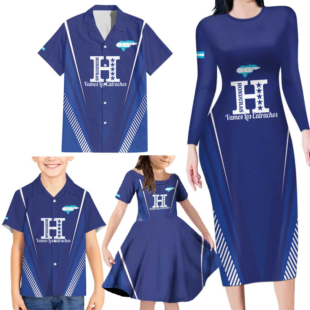 Honduras Football Custom Family Matching Long Sleeve Bodycon Dress and Hawaiian Shirt Los Catrachos Map Sporty Style - Wonder Print Shop
