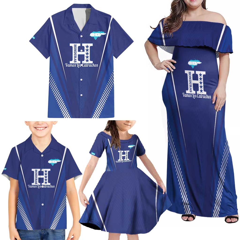 Honduras Football Custom Family Matching Off Shoulder Maxi Dress and Hawaiian Shirt Los Catrachos Map Sporty Style - Wonder Print Shop