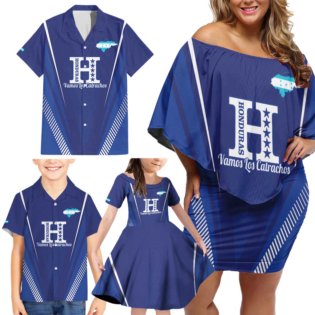 Honduras Football Custom Family Matching Off Shoulder Short Dress and Hawaiian Shirt Los Catrachos Map Sporty Style - Wonder Print Shop