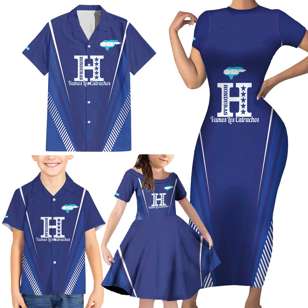 Honduras Football Custom Family Matching Short Sleeve Bodycon Dress and Hawaiian Shirt Los Catrachos Map Sporty Style - Wonder Print Shop