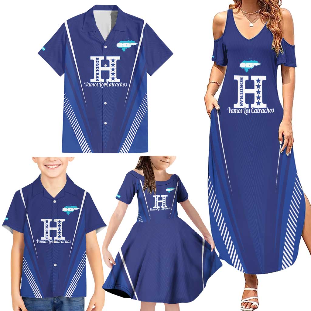Honduras Football Custom Family Matching Summer Maxi Dress and Hawaiian Shirt Los Catrachos Map Sporty Style - Wonder Print Shop