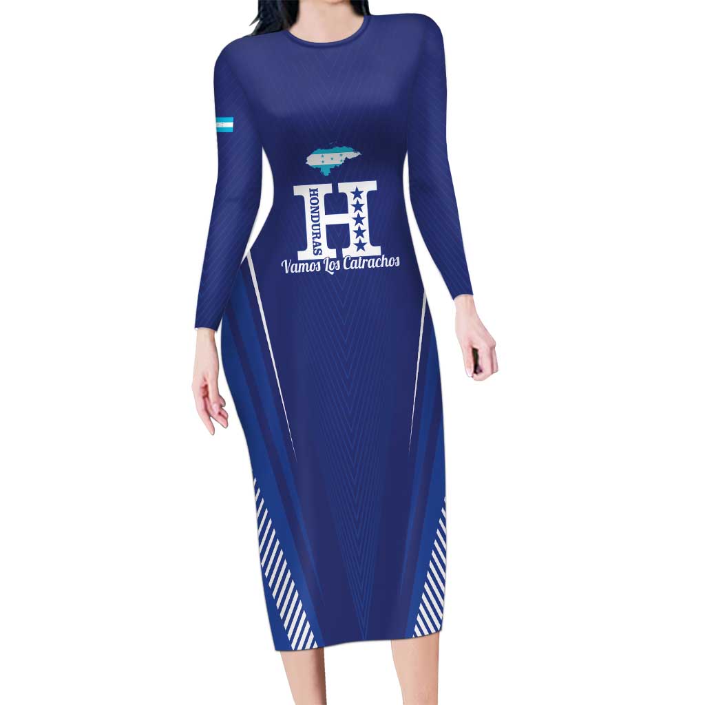 Honduras Football Custom Long Sleeve Bodycon Dress Los Catrachos Map Sporty Style - Wonder Print Shop