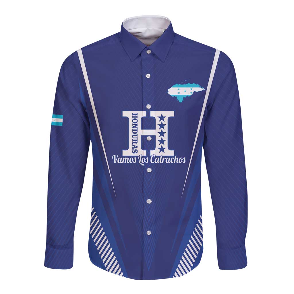 Honduras Football Custom Long Sleeve Button Shirt Los Catrachos Map Sporty Style - Wonder Print Shop
