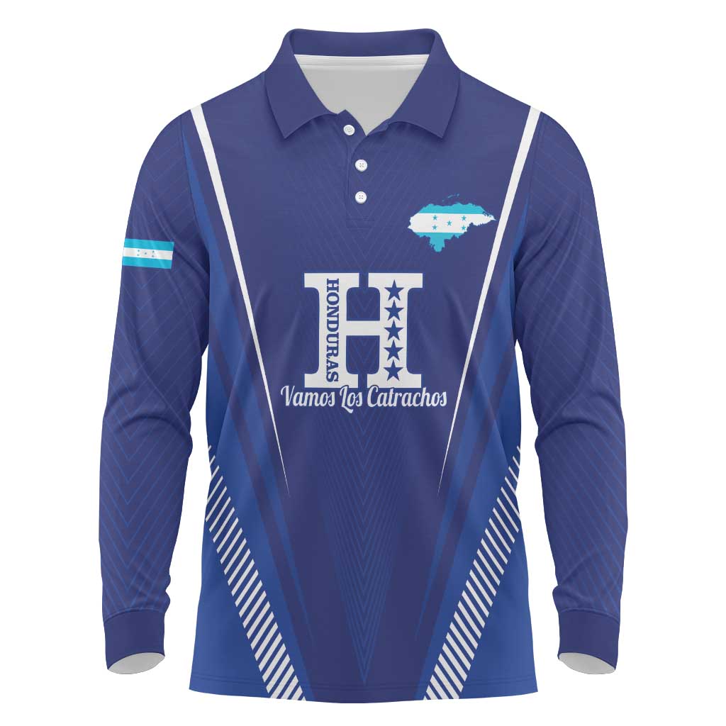 Honduras Football Custom Long Sleeve Polo Shirt Los Catrachos Map Sporty Style - Wonder Print Shop