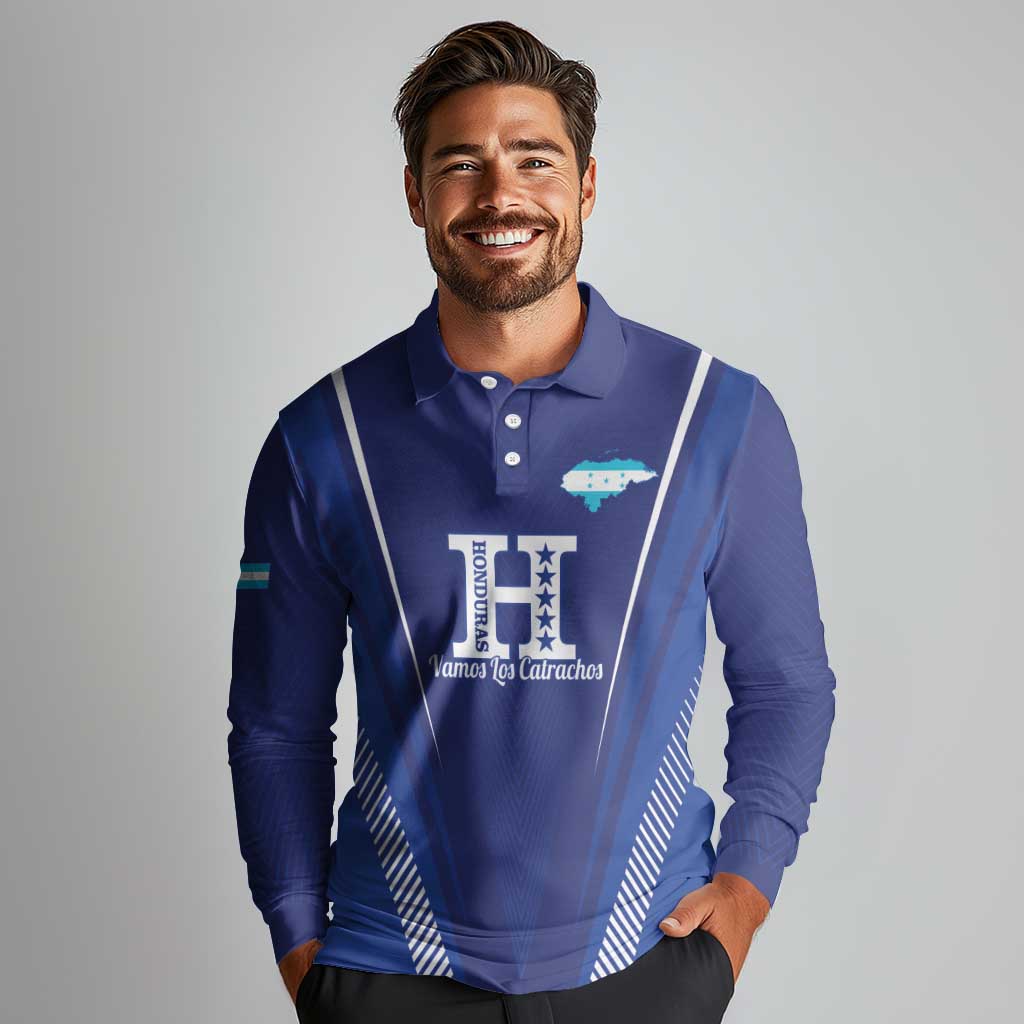 Honduras Football Custom Long Sleeve Polo Shirt Los Catrachos Map Sporty Style - Wonder Print Shop